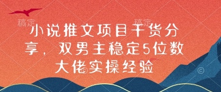 小说推文项目干货分享，双男主稳定5位数大佬实操经验-彼飞网创