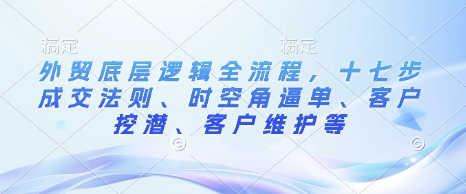 外贸底层逻辑全流程，十七步成交法则、时空角逼单、客户挖潜、客户维护等-彼飞网创