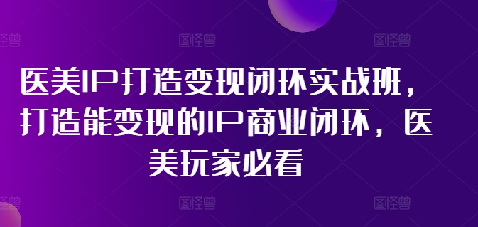 医美IP打造变现闭环实战班，打造能变现的IP商业闭环，医美玩家必看!-彼飞网创