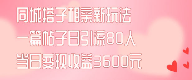 同城搭子相亲新玩法一篇帖子引流80人当日变现3600元(项目教程+实操教程)【揭秘】-彼飞网创