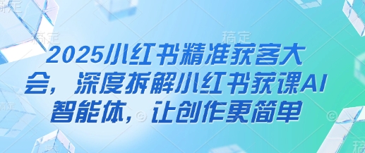 2025小红书精准获客大会，深度拆解小红书获课AI智能体，让创作更简单-彼飞网创