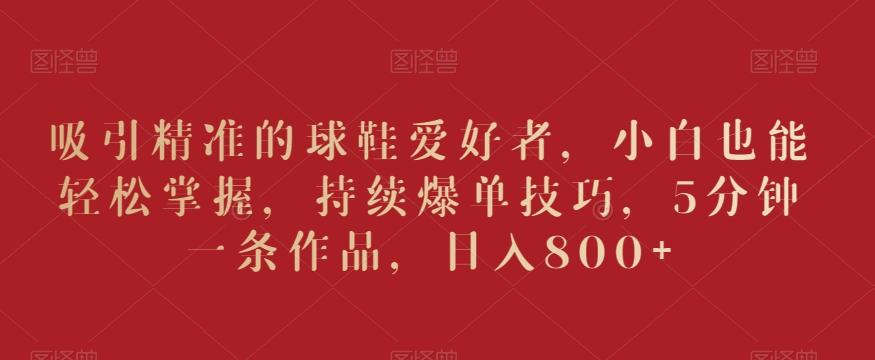 吸引精准的球鞋爱好者，小白也能轻松掌握，持续爆单技巧，5分钟一条作品，日入800+【揭秘】-彼飞网创