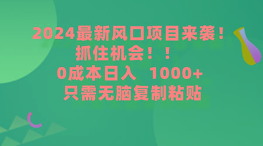 (9899期)2024最新风口项目来袭，抓住机会，0成本一部手机日入1000+，只需无脑复…-彼飞网创