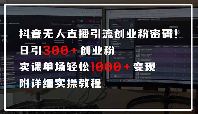 抖音无人直播引流密码！日引300+创业粉 单场轻松1000+变现 附详细实操教程-彼飞网创