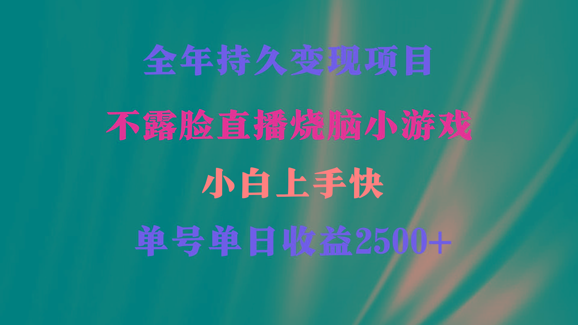 2024年 最优项目，烧脑小游戏不露脸直播  小白上手快 无门槛 一天收益2500+-彼飞网创