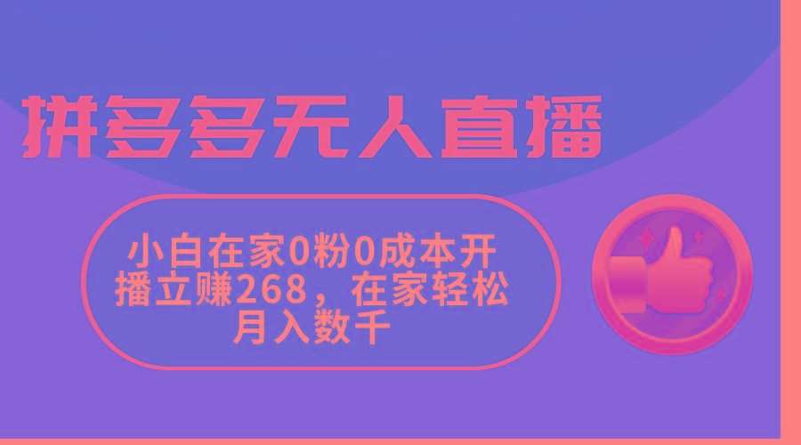 拼多多无人直播，小白在家0粉0成本开播立赚268，在家轻松月入数千-彼飞网创
