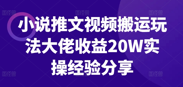 小说推文视频搬运玩法大佬收益20W实操经验分享-彼飞网创