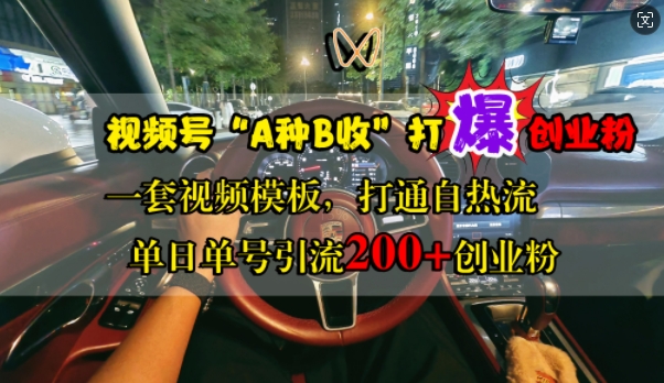 视频号“A种B收”打爆创业粉，一套视频模板打通自热流，单日单号引流200+创业粉-彼飞网创