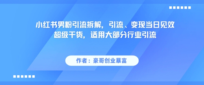 小红书男粉引流拆解，引流、变现当日见效超级干货，适用大部分行业引流-彼飞网创
