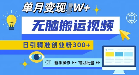 无脑搬运视频号可批量复制，新手即可操作，日引精准创业粉300+，月变现过W 【揭秘】-彼飞网创