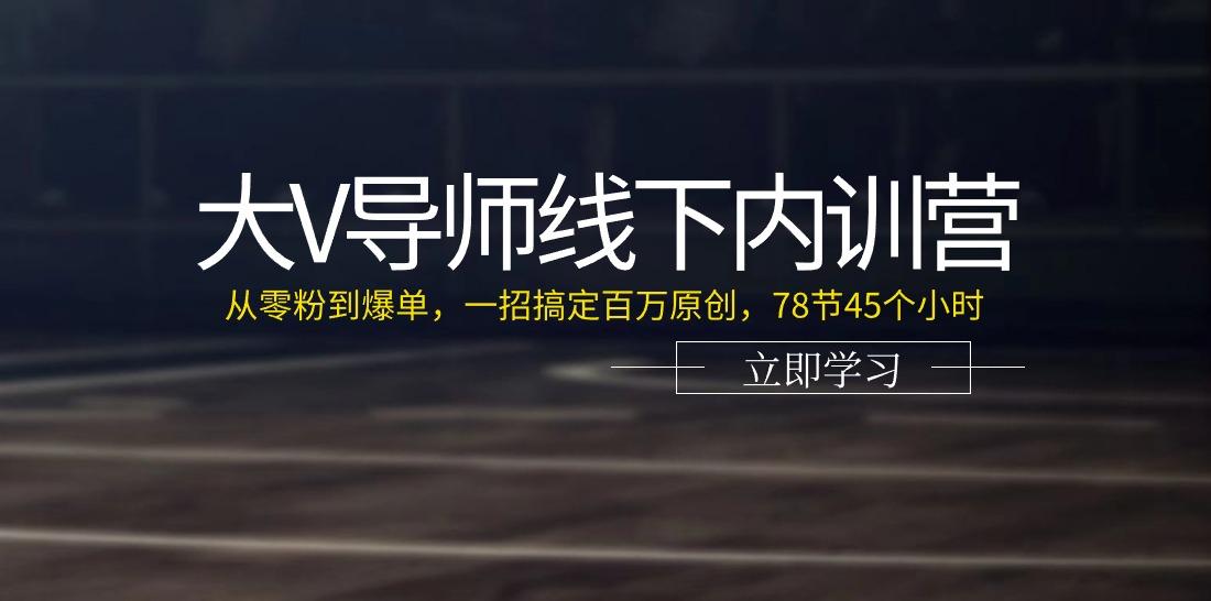 大V导师线下内训营：从零粉到爆单，一招搞定百万原创(78节45个小时)-彼飞网创