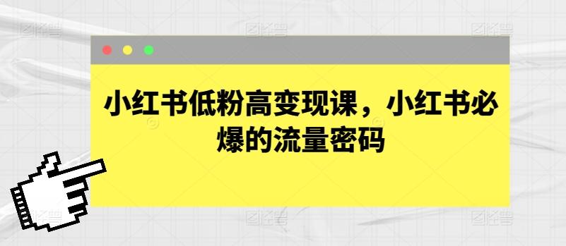 小红书低粉高变现课，小红书必爆的流量密码-彼飞网创