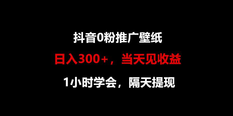 日入300+，抖音0粉推广壁纸，1小时学会，当天见收益，隔天提现-彼飞网创