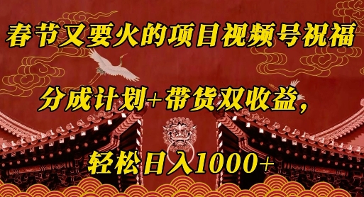 春节又要火的项目视频号祝福，分成计划+带货双收益，轻松日入几张【揭秘】-彼飞网创