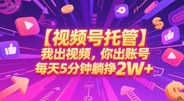 【视频号托管 】我出视频，你出账号，每天5分钟发布，最高躺挣2W+【揭秘】-彼飞网创