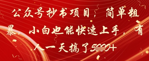 公众号抄书项目，简单粗暴，小白也能快速上手，有人一天搞了1k+-彼飞网创