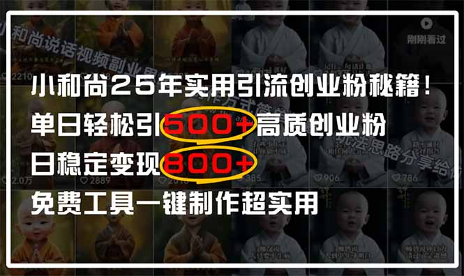 小和尚2025年实用引流秘籍！单日轻松引500+高质量创业粉，日变现800+，…-彼飞网创