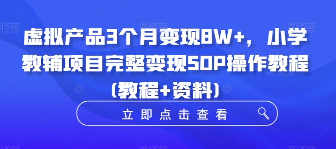 虚拟产品3个月变现8W+，小学教辅项目完整变现SOP操作教程(教程+资料)-彼飞网创