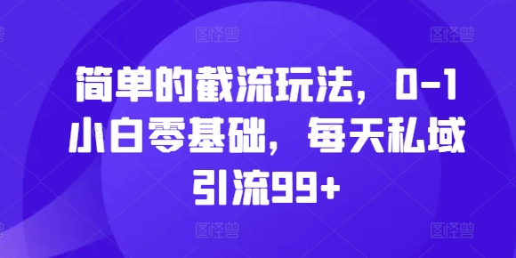 简单的截流玩法，0-1小白零基础，每天私域引流99+【揭秘】-彼飞网创
