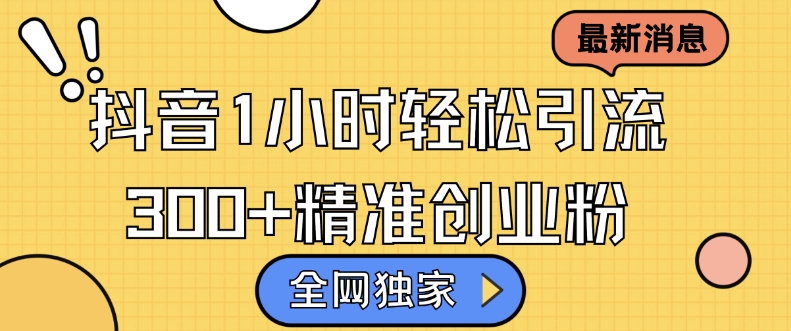 全网独家抖音引流，轻松日引300+精准创业粉【揭秘】-彼飞网创