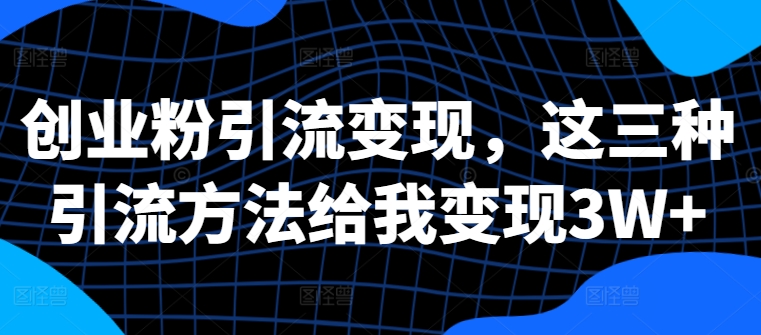 创业粉引流变现，这三种引流方法给我变现3W+【揭秘】-彼飞网创