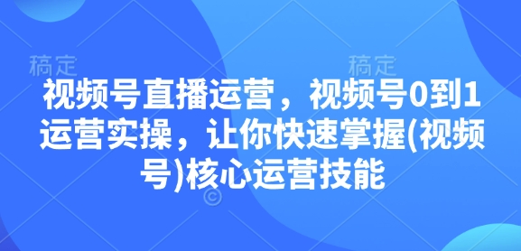 视频号直播运营，视频号0到1运营实操，让你快速掌握(视频号)核心运营技能-彼飞网创