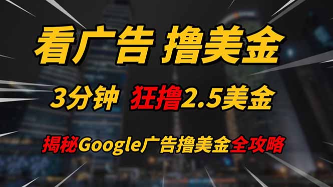 看广告，撸美金！！3分钟赚2.5美金！！日入200美金不是梦！揭秘Google…-彼飞网创