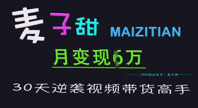 麦子甜30天逆袭视频带货高手，单月变现6W加特训营-彼飞网创