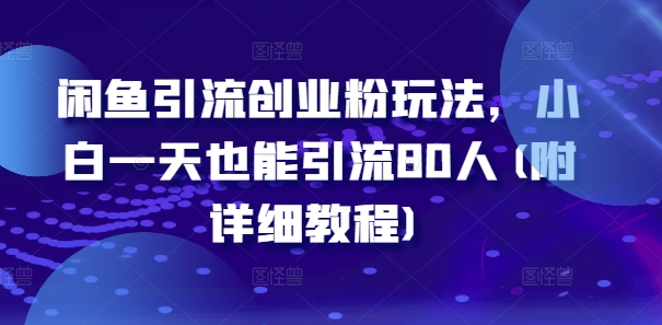 闲鱼引流创业粉玩法，小白一天也能引流80人(附详细教程)-彼飞网创