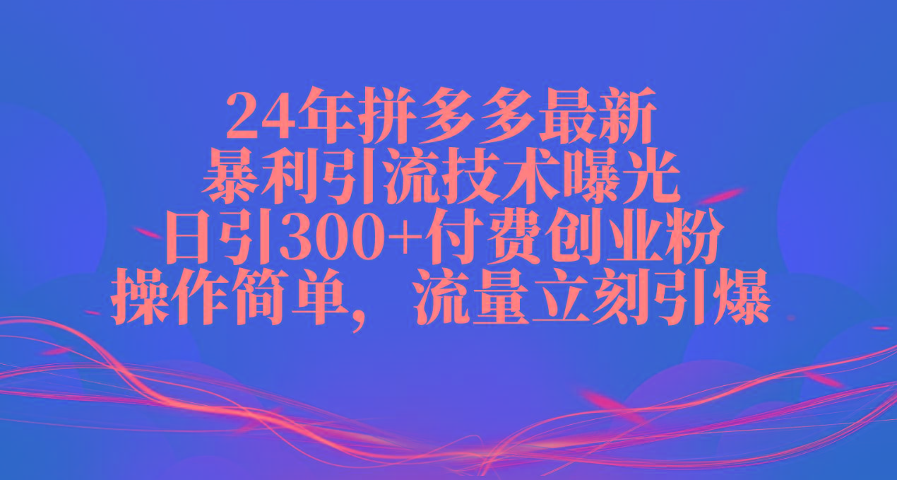 24年拼多多最新暴利引流技术曝光，日引300+付费创业粉，操作简单，流量…-彼飞网创