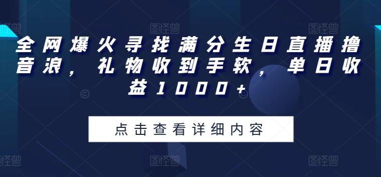 全网爆火寻找满分生日直播撸音浪，礼物收到手软，单日收益1000+【揭秘】-彼飞网创
