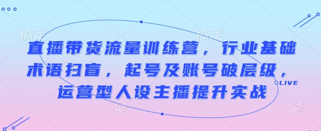 直播带货流量训练营，行业基础术语扫盲，起号及账号破层级，运营型人设主播提升实战-彼飞网创