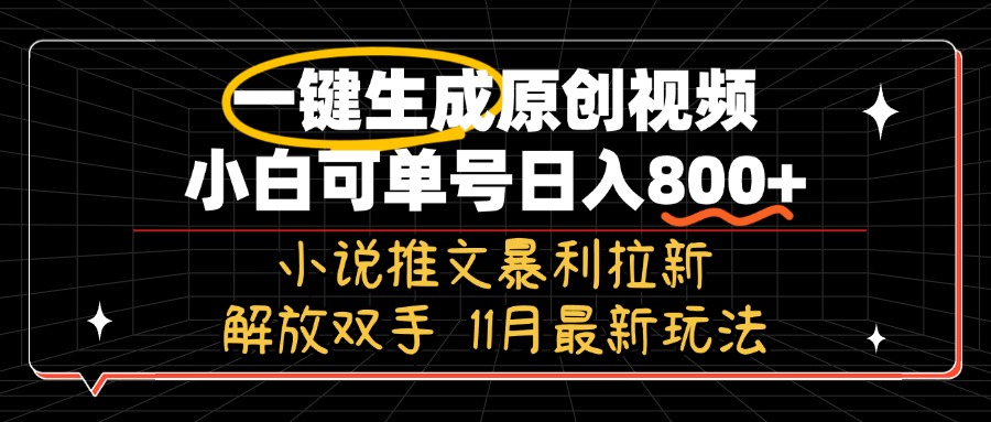 11月最新玩法小说推文暴利拉新，一键生成原创视频，小白可单号日入800+…-彼飞网创