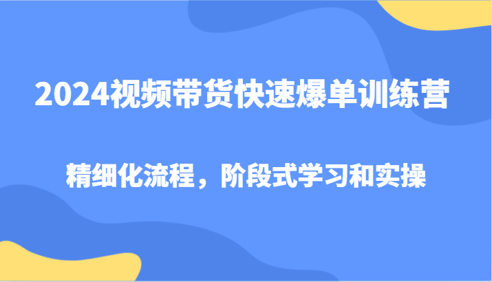 2024视频带货快速爆单训练营，精细化流程，阶段式学习和实操-彼飞网创