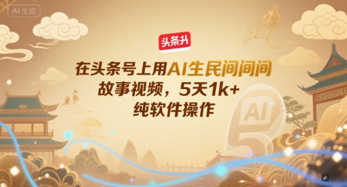 在头条号上用AI生民间故事视频，5天1k+，纯软件操作-彼飞网创