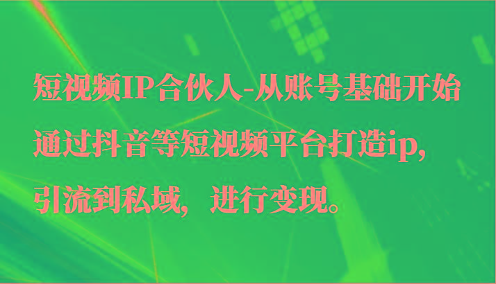 短视频IP合伙人-从账号基础开始通过抖音等短视频平台打造ip，引流到私域，进行变现。-彼飞网创