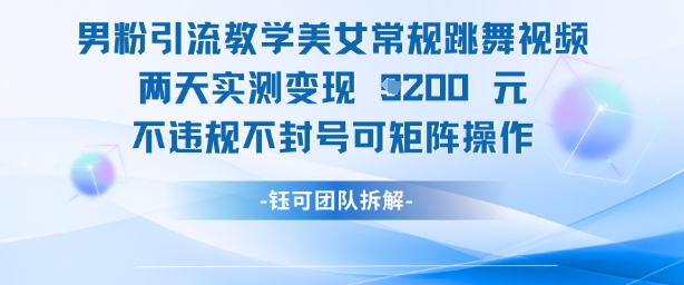 男粉引流教学美女常规跳舞视频两天实测变现1k+，不违规不封号可矩阵操作-彼飞网创