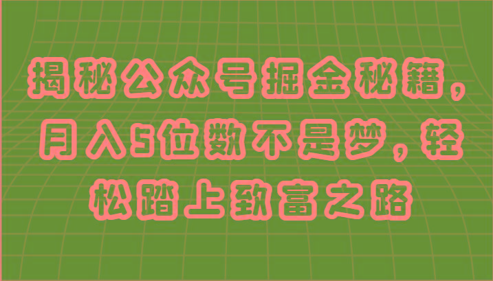 揭秘公众号掘金秘籍，月入5位数不是梦，轻松踏上致富之路-彼飞网创