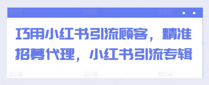 巧用小红书引流顾客，精准招募代理，小红书引流专辑-彼飞网创