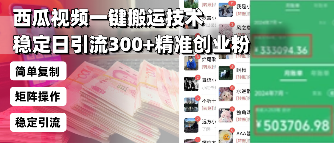 西瓜视频一键搬运技术，稳定日引流300+精准创业粉，简单可复制给团队，…-彼飞网创