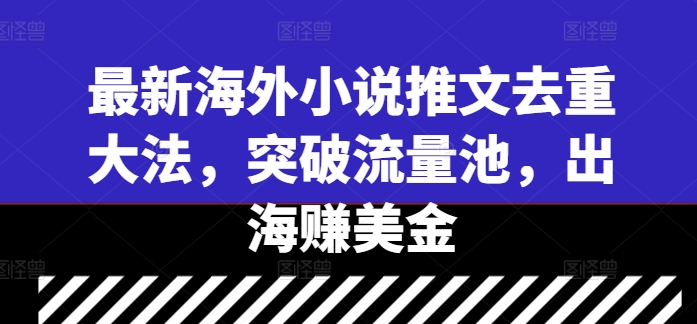 最新海外小说推文去重大法，突破流量池，出海赚美金-彼飞网创