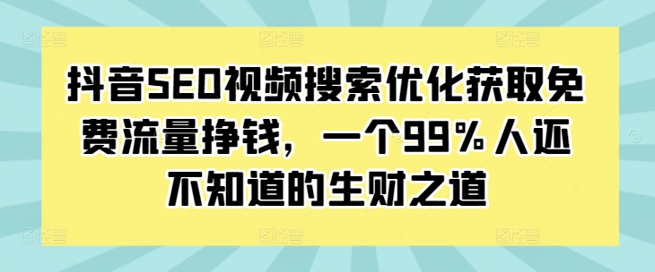 抖音SEO视频搜索优化获取免费流量挣钱，一个99%人还不知道的生财之道-彼飞网创