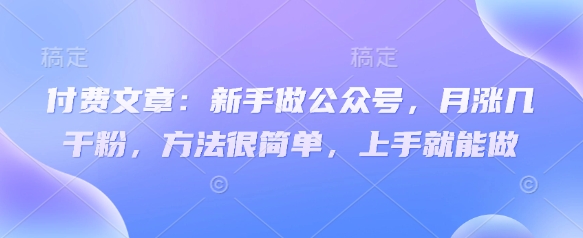 付费文章：新手做公众号，月涨几干粉，方法很简单，上手就能做-彼飞网创