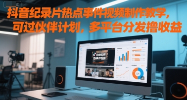 抖音纪录片热点事件视频制作教学，可过伙伴计划，多平台分发撸收益-彼飞网创