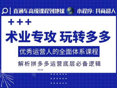 术业专攻玩转多多，优秀运营人的全面体系课程，解析拼多多运营底层必备逻辑-彼飞网创