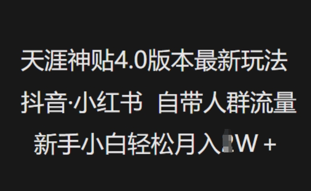天涯神贴4.0版本最新玩法，抖音·小红书自带人群流量，新手小白轻松月入过W-彼飞网创