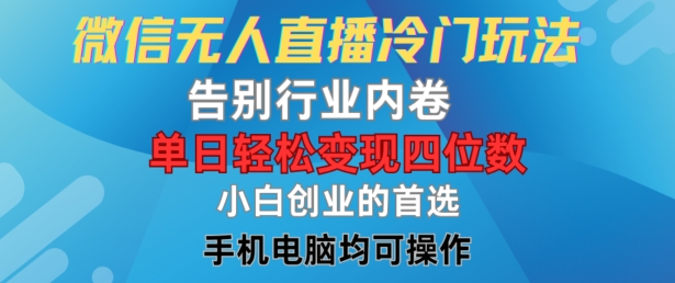微信无人直播冷门玩法，告别行业内卷，单日轻松变现四位数，小白的创业首选【揭秘】-彼飞网创