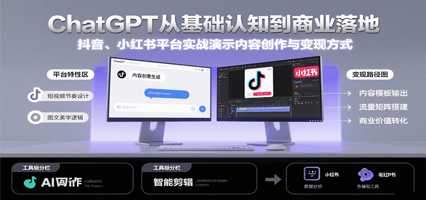 ChatGPT从基础认知到商业落地，实战演示抖音、小红书等平台的内容创作与变现-彼飞网创