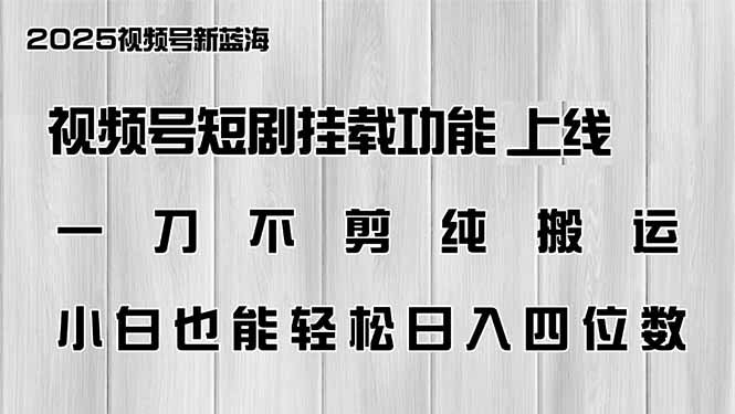 视频号短剧挂载功能上线，一刀不剪纯搬运，小白也能轻松日入四位数-彼飞网创