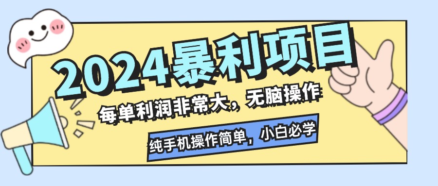 2024暴利项目，每单利润非常大，无脑操作，纯手机操作简单，小白必学项目-彼飞网创